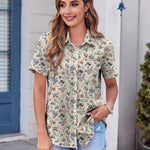 Nadorine Button Down Shirt Bust Pocket Short Sleeve Blouses