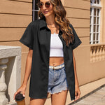 Nadorine Women's Cotton Button Down Shirts Short Sleeve Casual Shirts