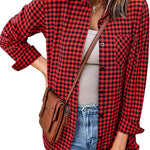 Nadorine Long Sleeve Plaid Shirt for Women Flannel Button Down Shirts
