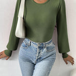 Nadorine Women Long Puff Sleeve Sweater Slim Fit Ribbed Knit Bodysuit