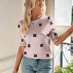Nadorine Short Sleeve Sweater Crew Neck Dressy Casual Soft Knit Tops