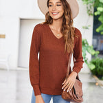 Nadorine Long Sleeve Shirts for Women V Neck Casual Sweaters