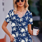 Nadorine Tunic Tops V Neck Loose Fit Short Sleeve Shirt (DE Only)