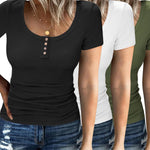 Nadorine 3 Pack Women Tops Ribbed Square Neck T Shirts