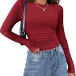 Nadorine Langarmshirt Damen Rundhals Basic T-Shirt