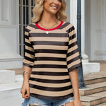 Nadorine Oversized Loose Fit Short Sleeve Striped Tops
