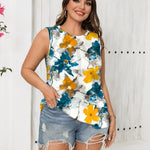 Nadorine Summer Tank Top for Women Pleated High Neck Tops