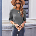 Nadorine Loose Short Sleeve Tunic Tops Crochet Knit Pullover Sweater