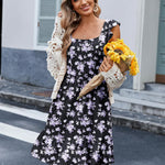 Zeagoo Womens Casual Ruffle Tiered Floral Square Neck Sundresses