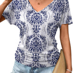 Nadorine Women's Short Sleeve Shirts V Neck Blouse
