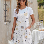 Nadorine Casual Beach Dress Adjustable Strap Floral Boho Sundress