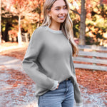 Nadorine Crewneck Pullover Long Sleeve Knit Side Slit Sweater