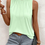 Nadorine Summer Tank Top for Women Pleated High Neck Tops