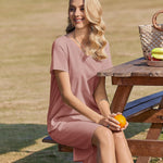 Nadorine Damen Baumwolle Kleider Casual mit Taschen A-Linie Einfarbig (DE Only)