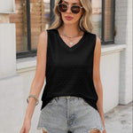 Nadorine Women Eyelet Tank Tops Sleeveless Shirts V Neck Cute Top