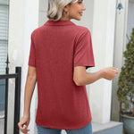 Nadorine Short Sleeve Polo T Shirts Pleated V Neck Tee