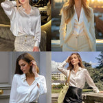 Nadorine Women's Satin Blouse Elegant V-Neck Silk Blouse (DE Only)