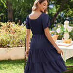 Zeagoo Womens Casual Dress Square Neck Puff Sleeve Boho Dress