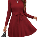 Nadorine Women's Casual Dress Tie Waist Fall Ribbed Dress