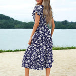 Nadorine Women's Casual Dress Flutter Button Down Tiered Flowy Dress