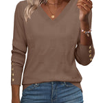 Nadorine Casual Ribbed Knit V-Neck Sweater (US Only)