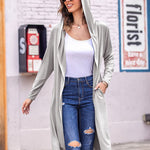Hooded Long Cardigans Maxi Cardigan with Hood Open Front Lightweight Duster Coat with Pocket - Nadorine (Us Only)