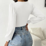 Nadorine Women Long Puff Sleeve Sweater Slim Fit Ribbed Knit Bodysuit