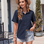 Nadorine Short Sleeve Button Down Shirt Casual Loose Fit Blouses