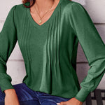Nadorine Women'S Puff Long Sleeve Shirts Pleated V Neck Tunic Tops