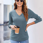 Nadorine Long Sleeve Shirts for Women V Neck Casual Sweaters