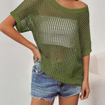 Nadorine Short Sleeve Crochet Sweater Tops