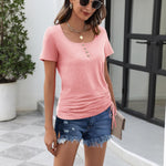 Womens Tops Short Sleeve Summer Henley Shirts