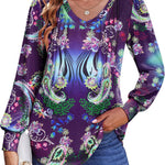 Nadorine Women'S Puff Long Sleeve Shirts Pleated V Neck Tunic Tops