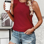 Nadorine Sleeveless Eyelet Shirts High Neck Top