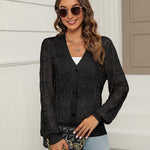 Nadorine Women's Long Sleeve Crochet Cropped Cardigan