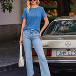 Nadorine T-Shirt Short Sleeve Tops Casual Crew Neck Blouse (DE Only)