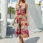Nadorine Floral Beach Sundress Casual A-Line Midi Tank Dresses