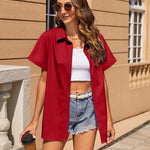 Nadorine Women's Cotton Button Down Shirts Short Sleeve Casual Shirts