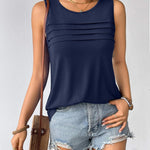 Nadorine Tank Top Blouses Scooped Neck Pleated Front Shirts