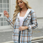 Zeagoo Womens Plaid Shacket Jacket Long Sleeve Fleece Hooded Jackets