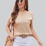 Nadorine Sleeveless Cape Sleeve Knit Ribbed Tank Tops