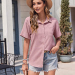 Nadorine Short Sleeve Button Down Shirt Casual Loose Fit Blouses