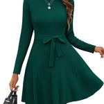 Nadorine Women's Casual Dress Tie Waist Fall Ribbed Dress