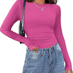 Nadorine Langarmshirt Damen Rundhals Basic T-Shirt