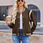 Nadorine Women's Bomber Jacket Casual Striped Button Down Coat