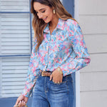 Nadorine Button Down Shirts Dressy Floral Printed Blouse
