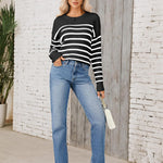 Nadorine Women's Crew Neck Cropped Sweater Long Sleeve Knit Tops