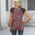 Nadorine Women's Lace Cap Sleeve Tops Pleated Tank Tops
