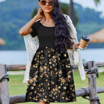 Nadorine Casual Dress Floral Patchwork Dress with Pockets