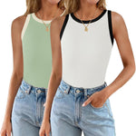 Nadorine 2 Pack Tank Tops Sleeveless Ribbed Shirts